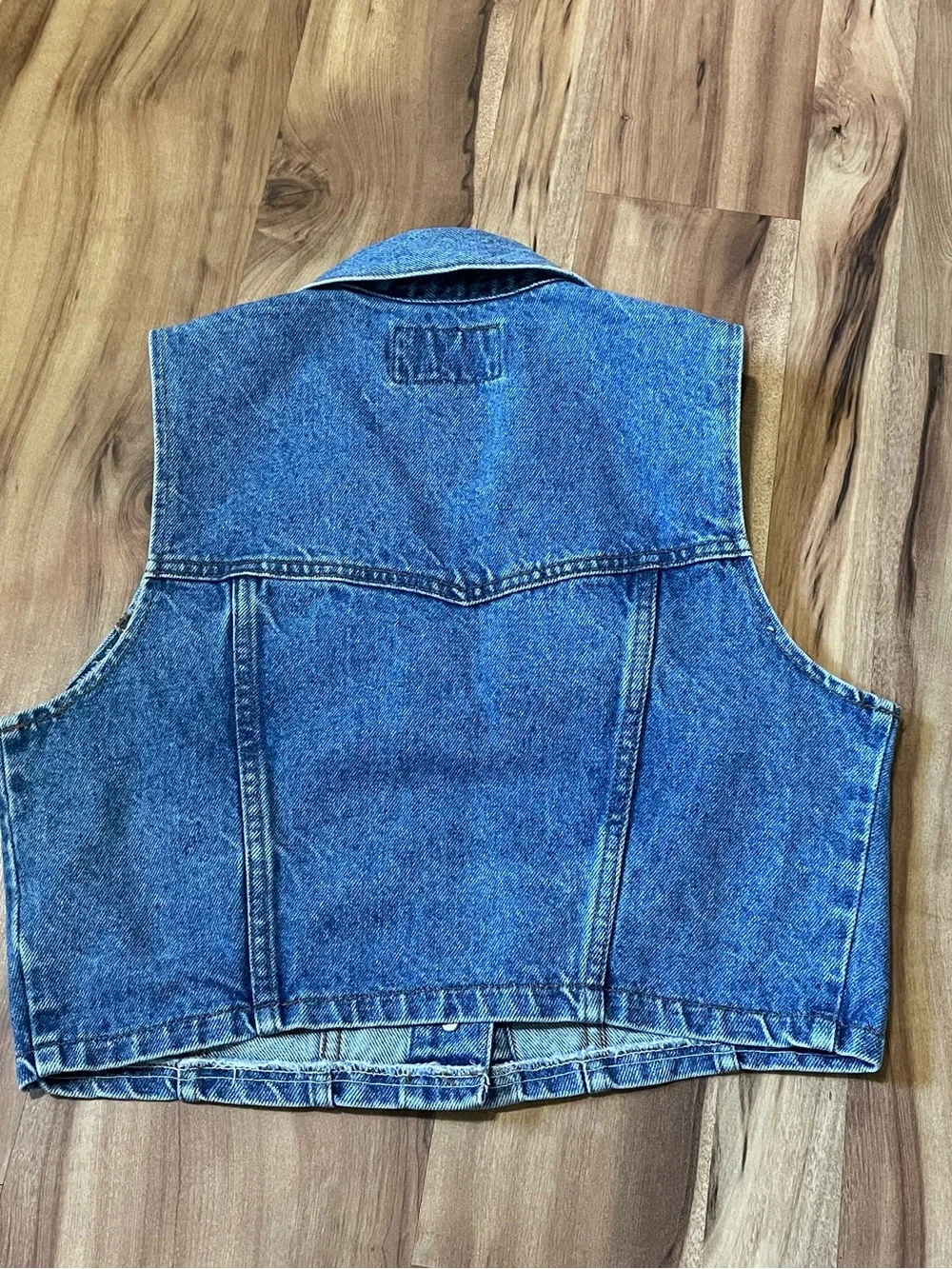 VTG 90s Paris Sport Club Denim Vest Womens Cropped Blue Jean Gilet USA